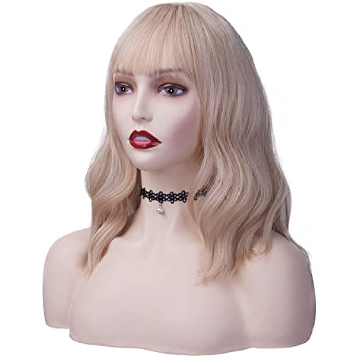 DILLARDS Bestung Blonde Short Wig With Bangs,Short Wavy Bob For Women Shoulder Length Curly Heat Resistant Synthetic-Daily Party Cosplay (14 Inch) - Image 1